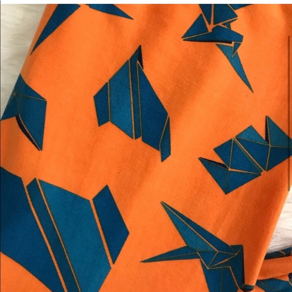 LULAROE Paper Airplanes Rare Unicorn Leggings T&C.Tall and curvy Orange and Blue - Picture 3 of 7